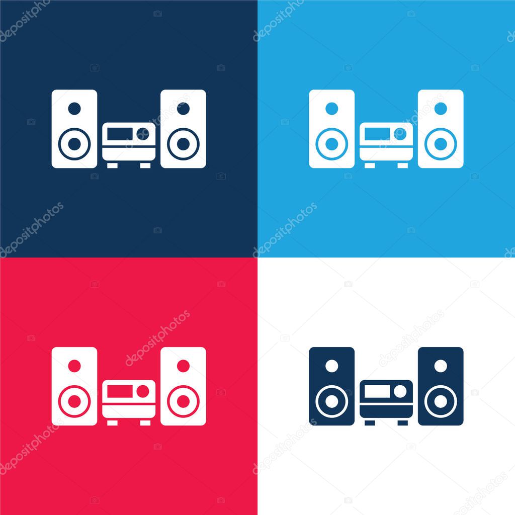 Audio Equipment blue and red four color minimal icon set