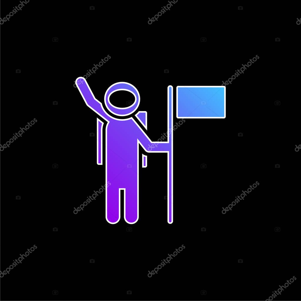 Astronaut With A Flag blue gradient vector icon