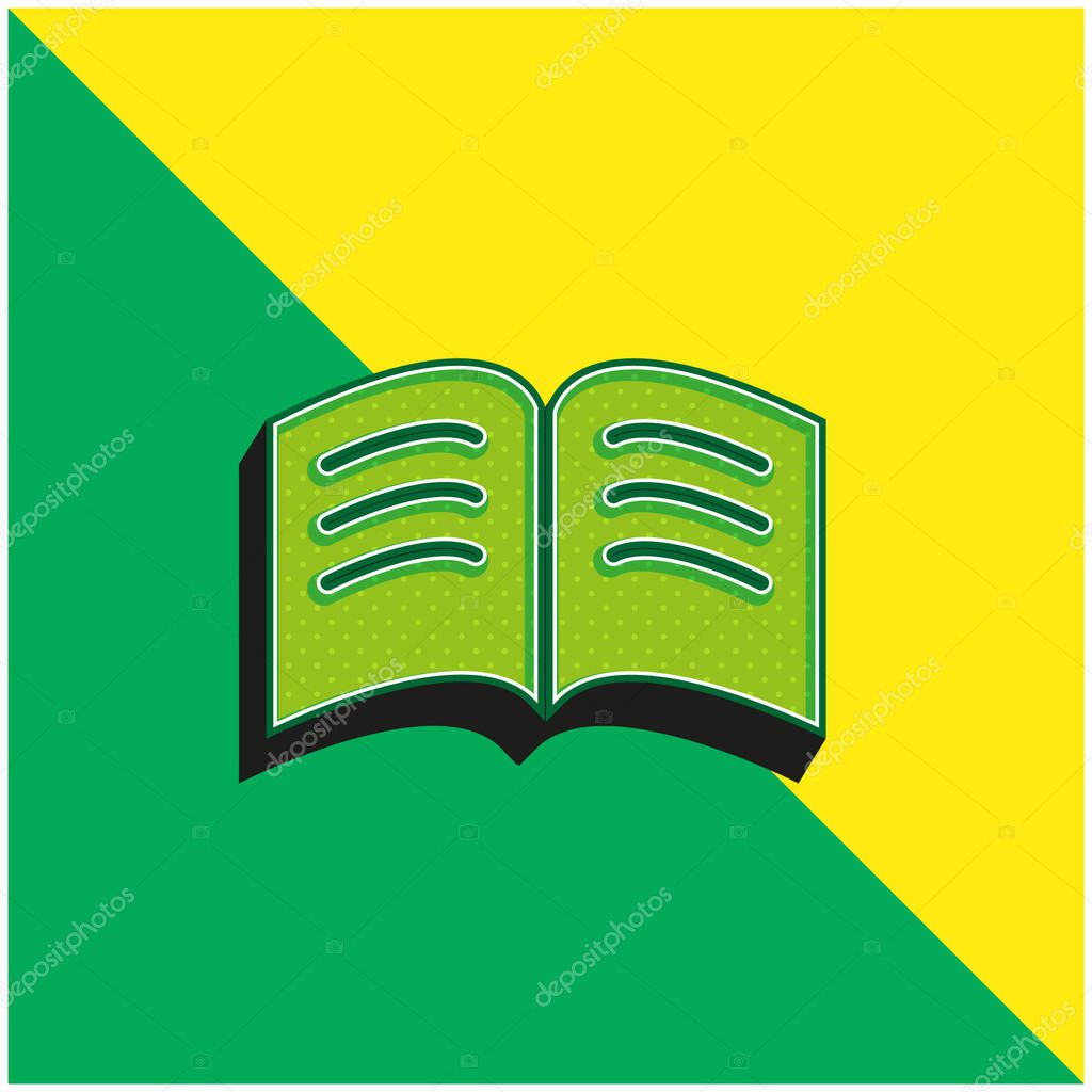 Book Of Black Pages With White Text Lines Opened In The Middle Green and yellow modern 3d vector icon logo