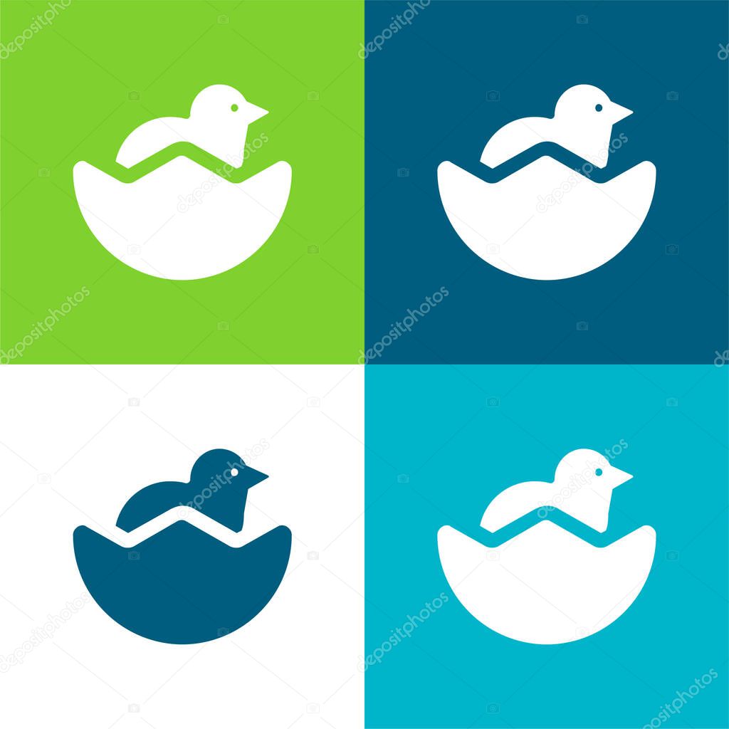 Baby Chicken And Half Egg Shell Flat four color minimal icon set