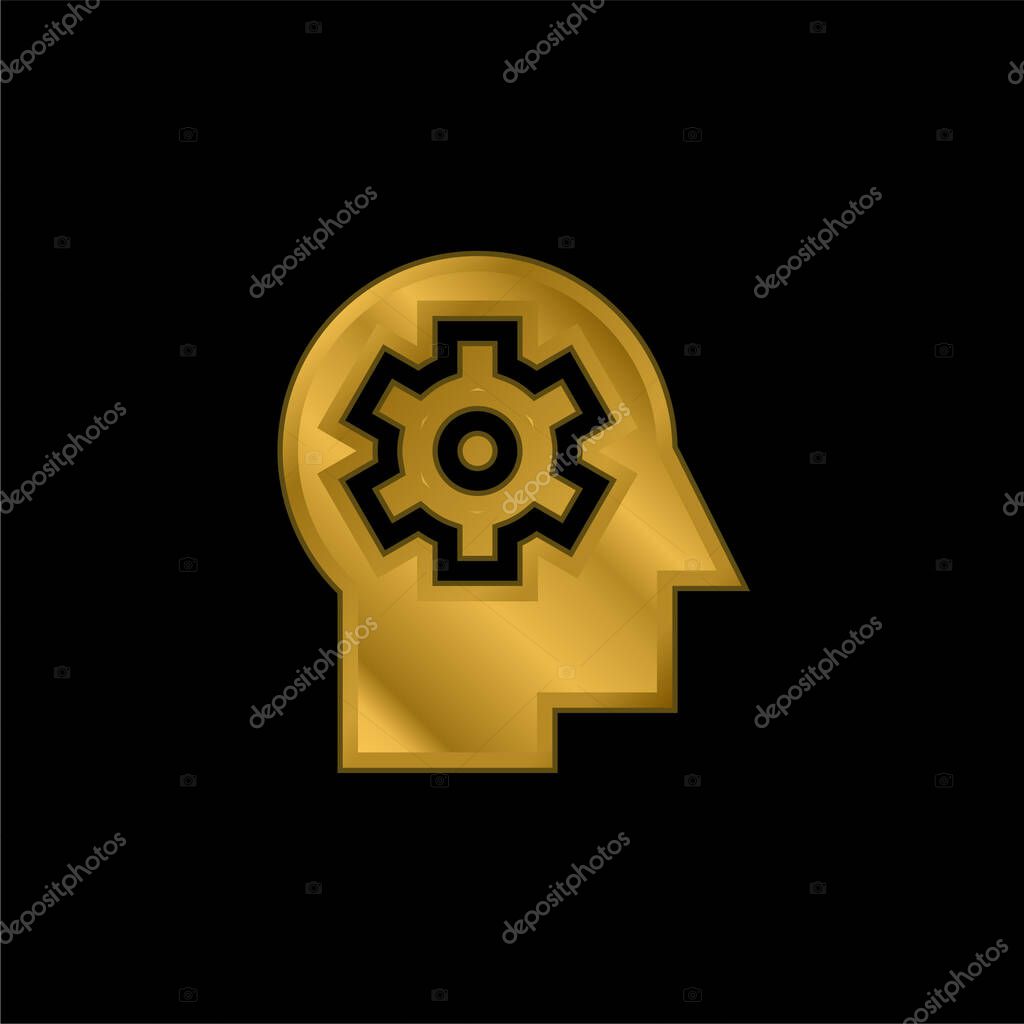 Brain gold plated metalic icon or logo vector