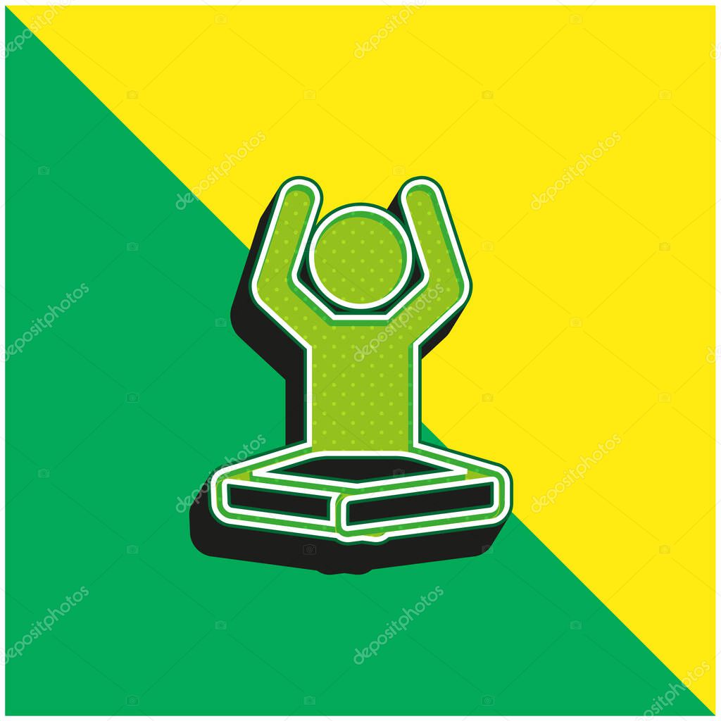 Boy On Lotus Position Flexing Arms Green and yellow modern 3d vector icon logo