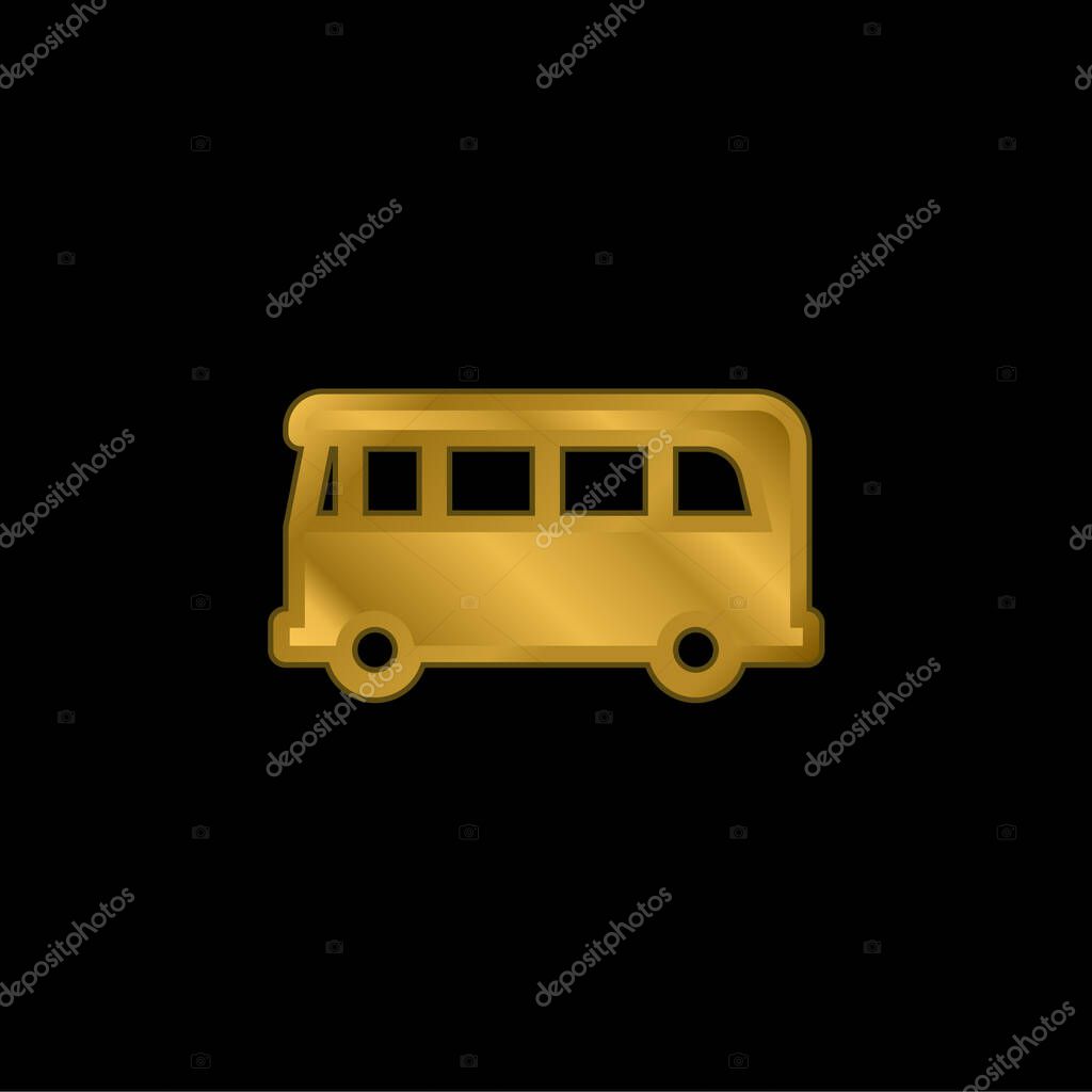 Airport Bus gold plated metalic icon or logo vector