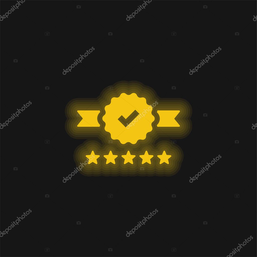 Badge yellow glowing neon icon