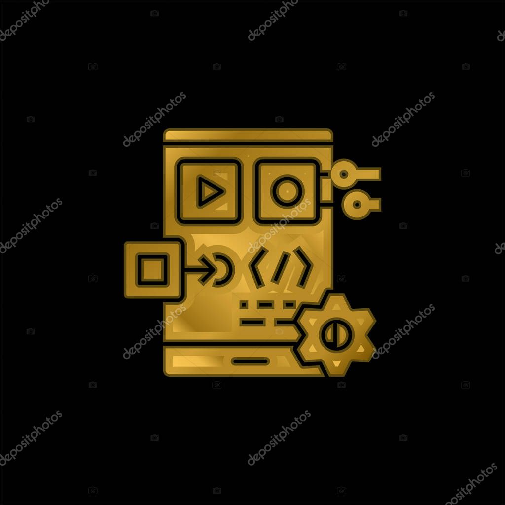 App Development gold plated metalic icon or logo vector