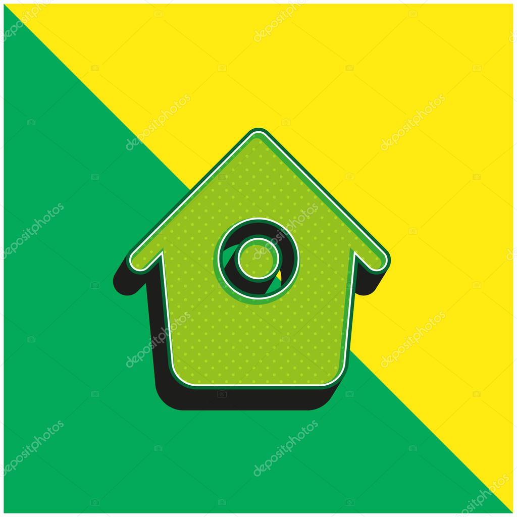 Bird House With Small Round Hole Green and yellow modern 3d vector icon logo