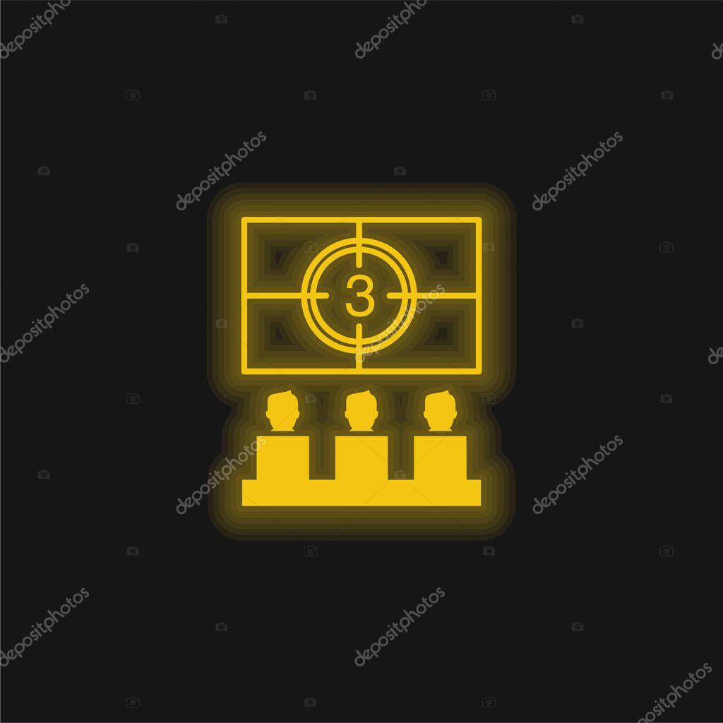 Audience Watching On Cinema Theater yellow glowing neon icon