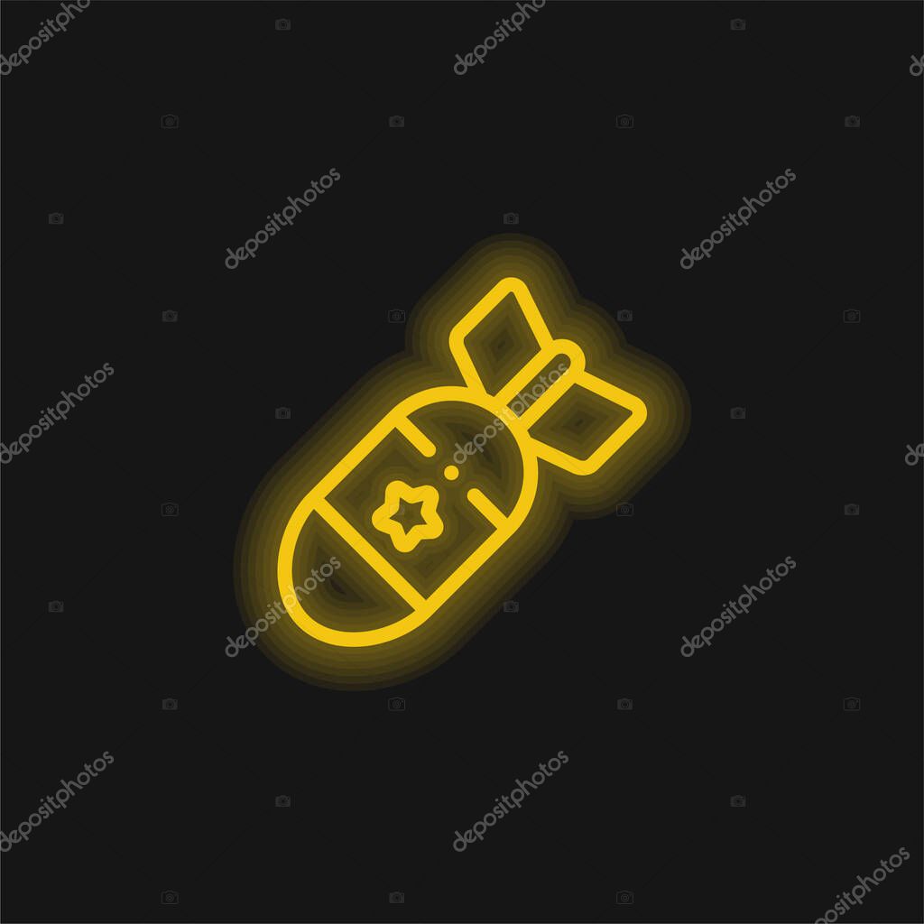 Atomic Bomb yellow glowing neon icon