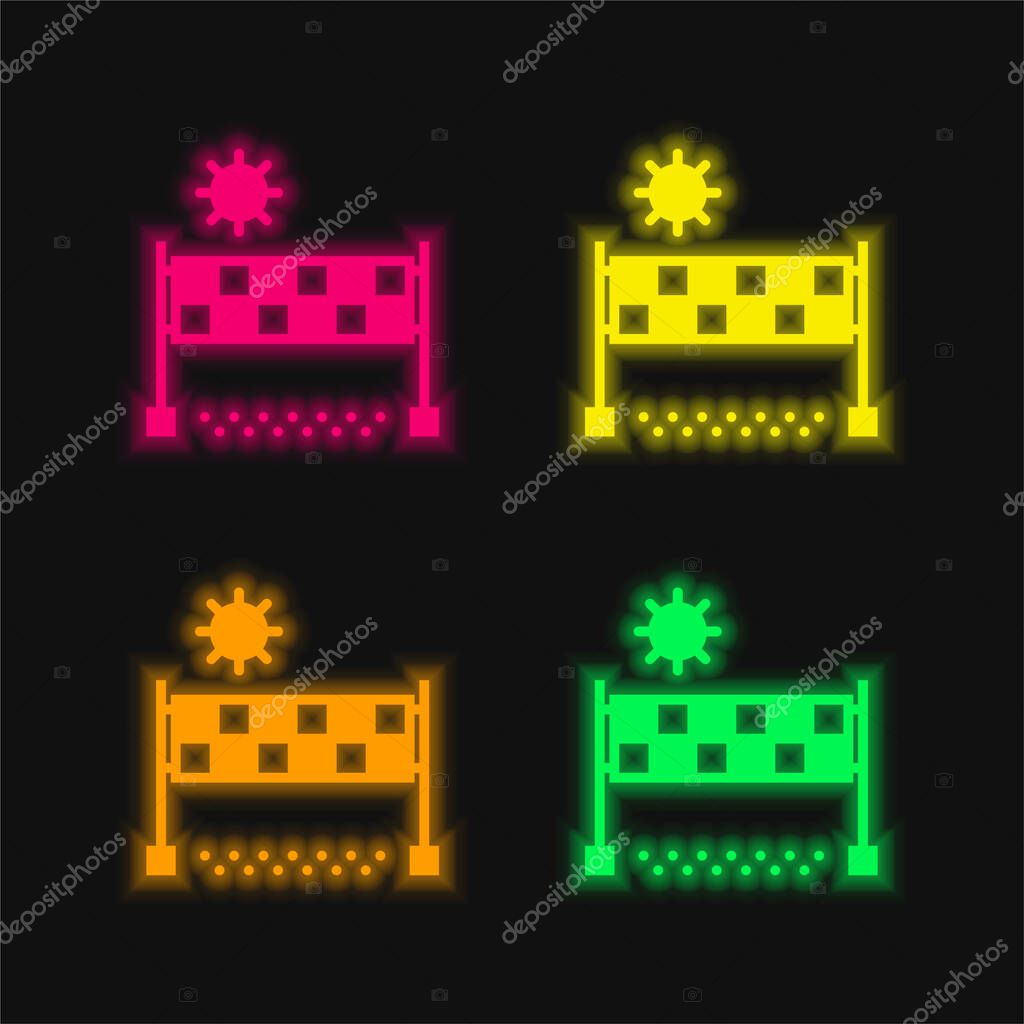 Beach Volleyball four color glowing neon vector icon