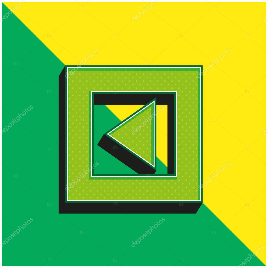 Back Arrow Triangle In Gross Square Button Green and yellow modern 3d vector icon logo