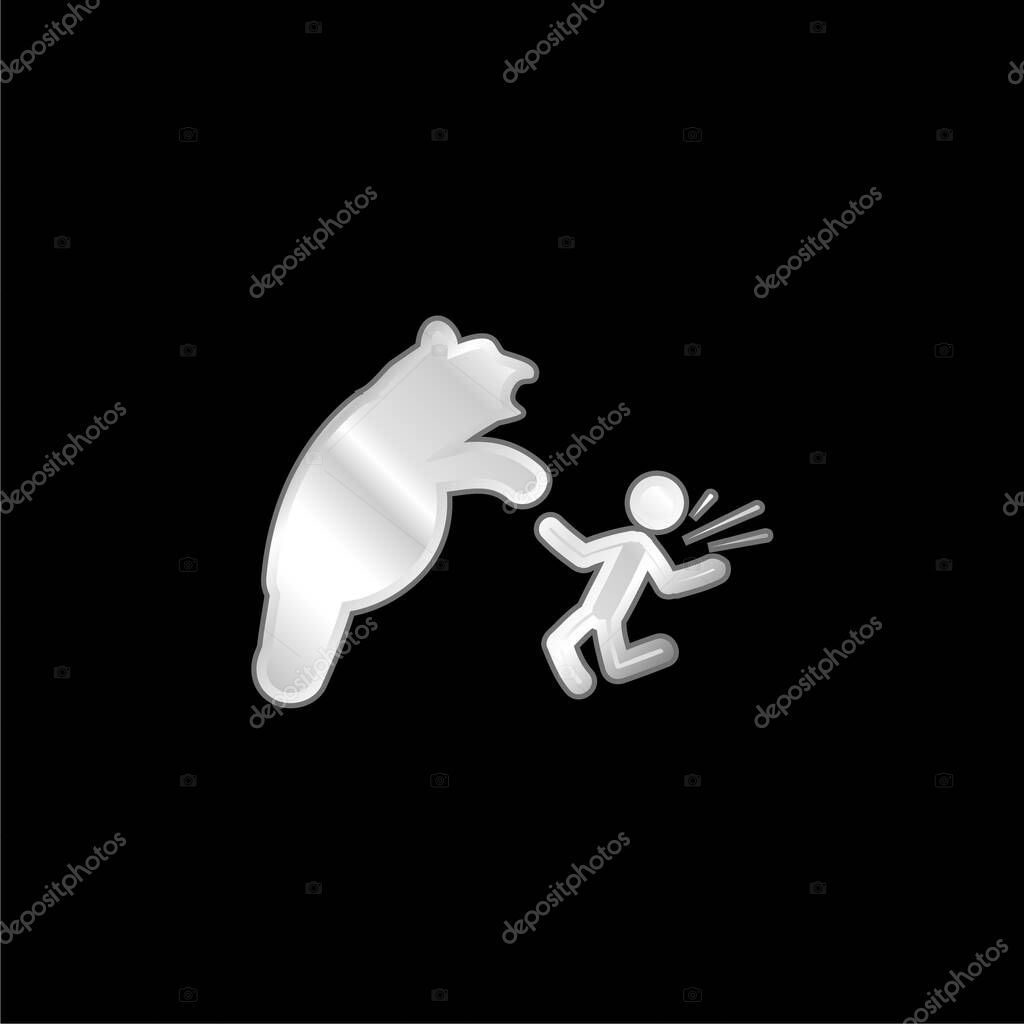Bear Attacking silver plated metallic icon