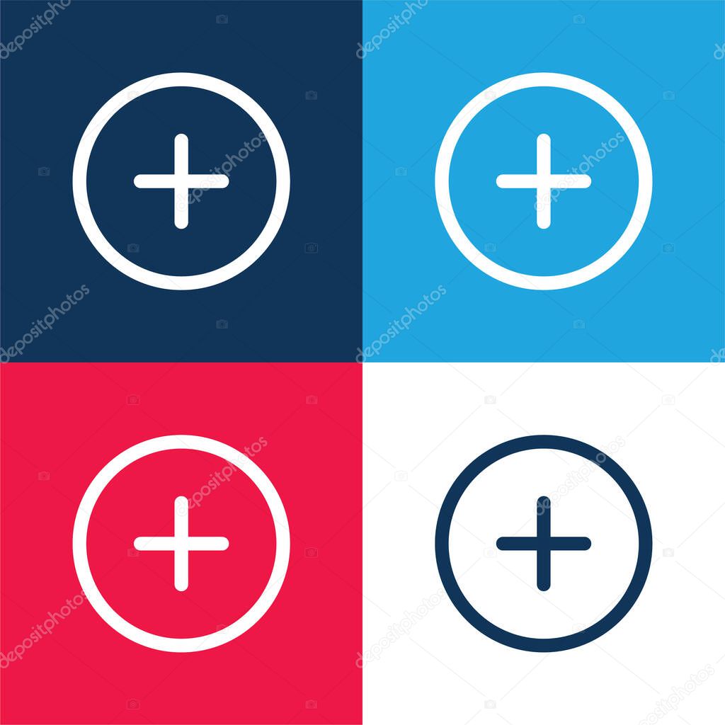 Add Circular Outlined Button blue and red four color minimal icon set