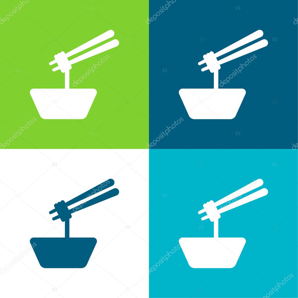 Bowl Of Ramen With Chopsticks Flat four color minimal icon set