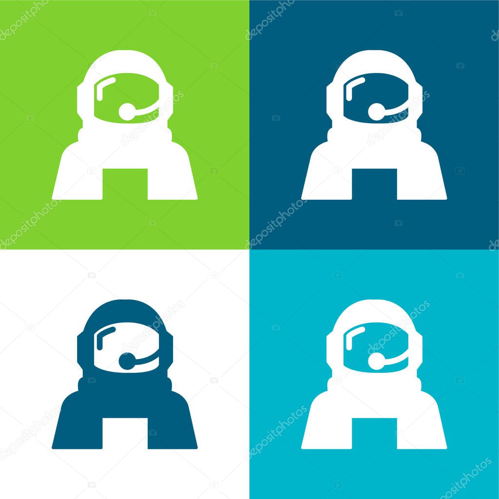 Astronaut Helmet Protection For Outer Space Flat four color minimal icon set