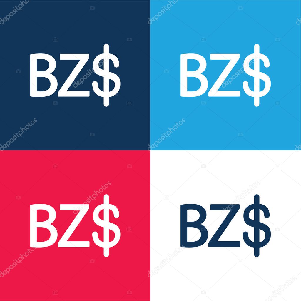 Belize Dollar Symbol blue and red four color minimal icon set