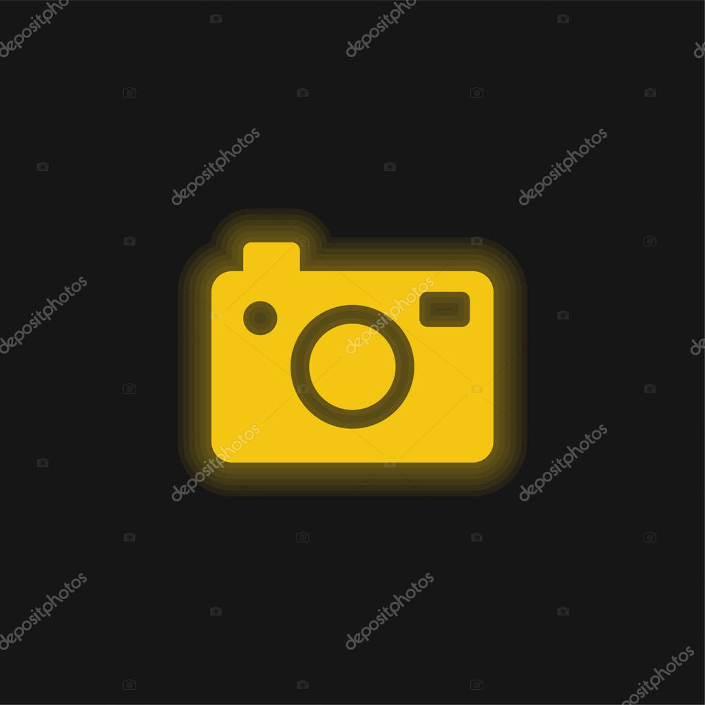 Big Photo Camera yellow glowing neon icon