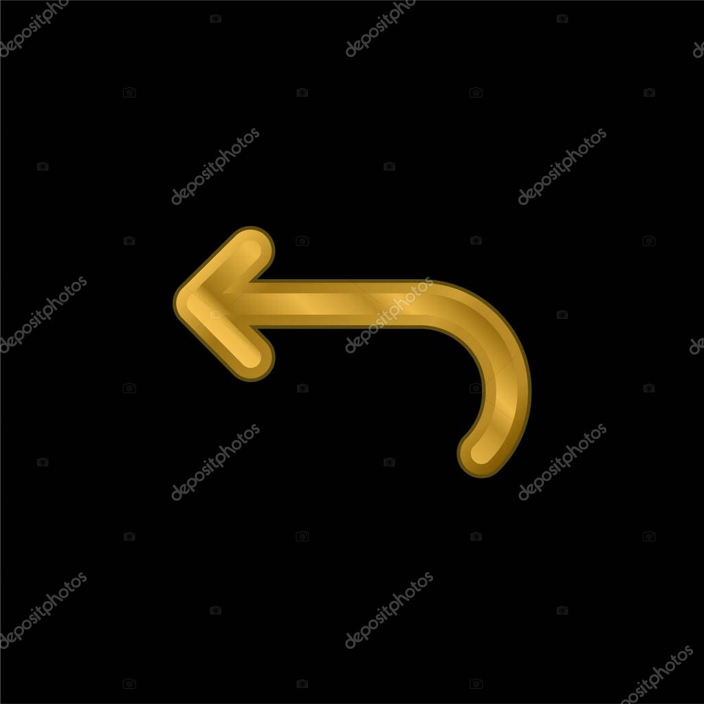 Back Curved Arrow gold plated metalic icon or logo vector