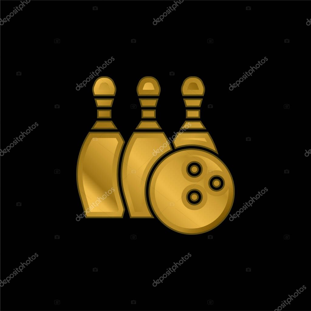 Bowling gold plated metalic icon or logo vector