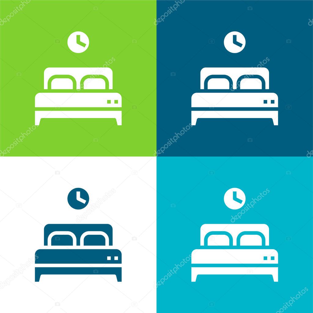 Bed Flat four color minimal icon set