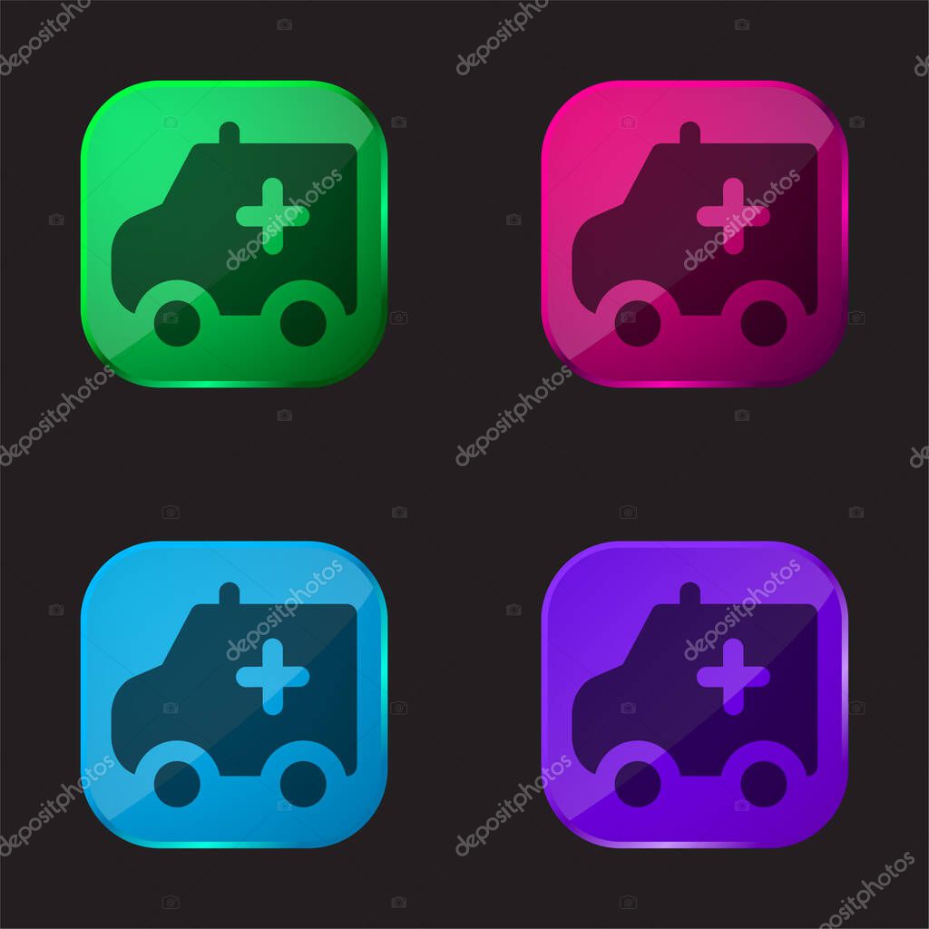 Ambulance four color glass button icon