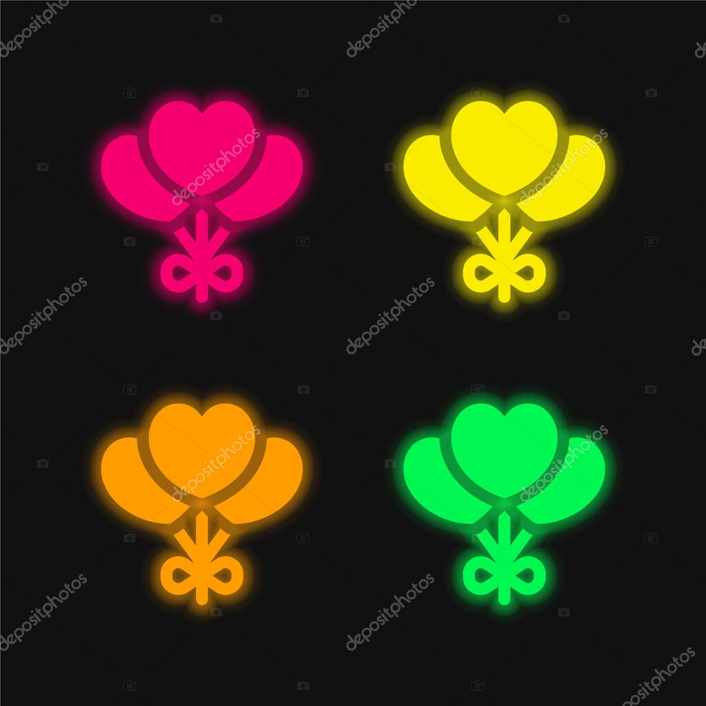 Balloons four color glowing neon vector icon