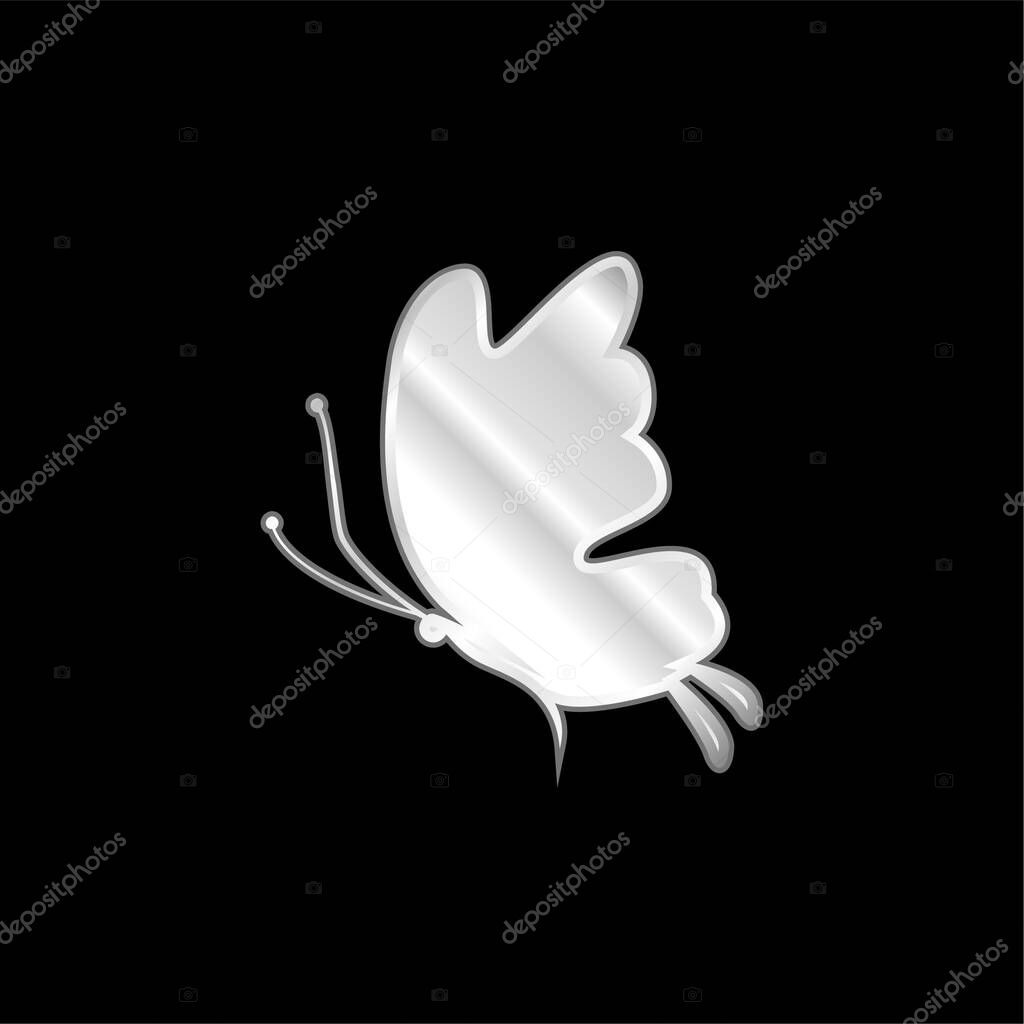 Beautiful Butterfly Silhouette silver plated metallic icon