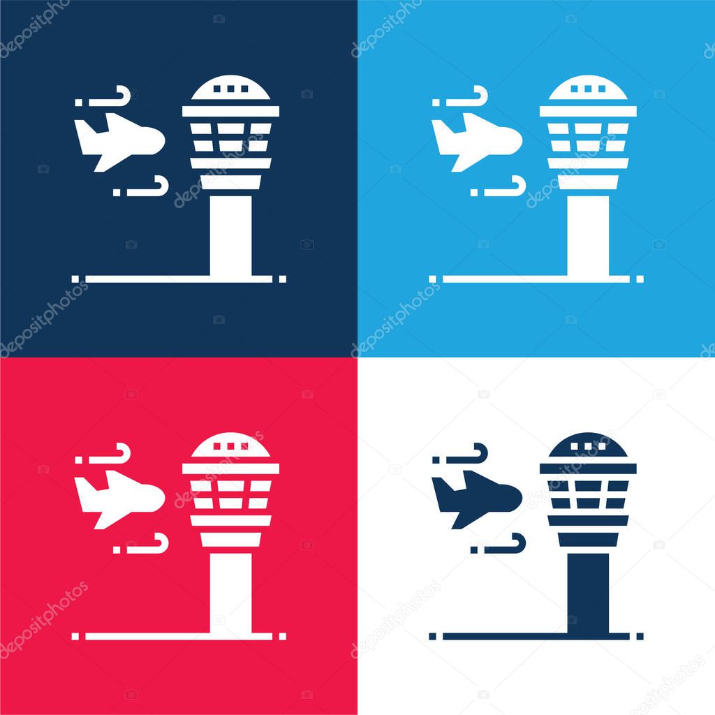 Airport blue and red four color minimal icon set