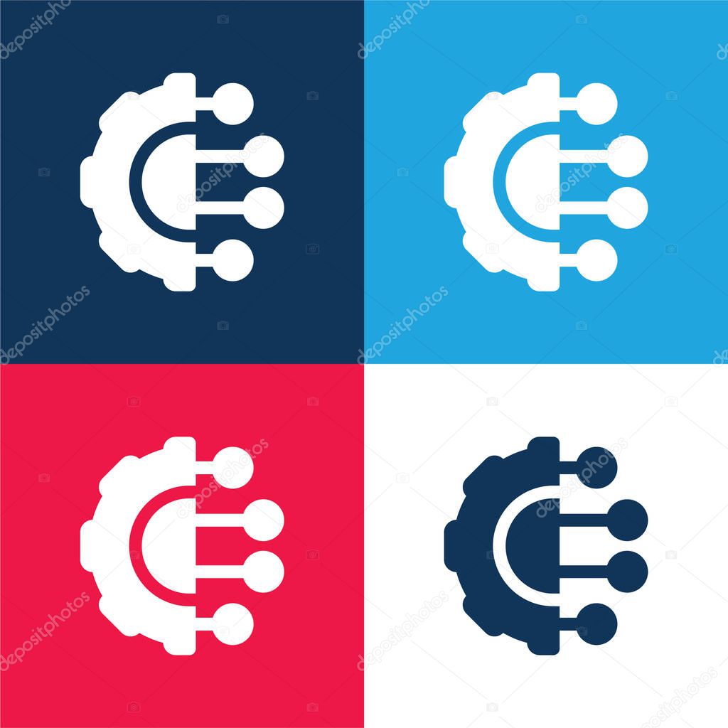 Artificial Intelligence blue and red four color minimal icon set