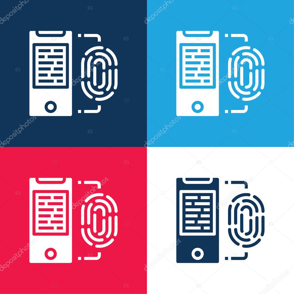 Biometric blue and red four color minimal icon set