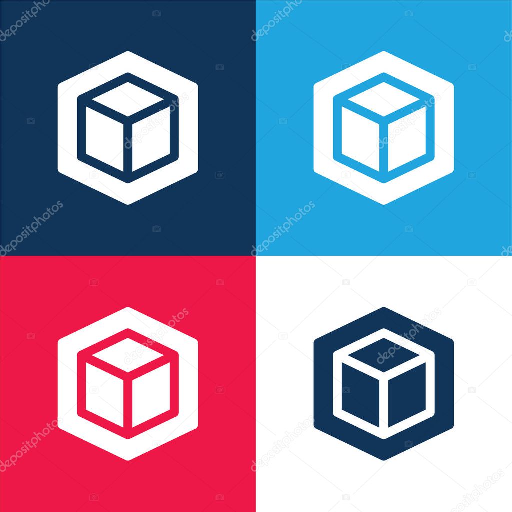 3d blue and red four color minimal icon set