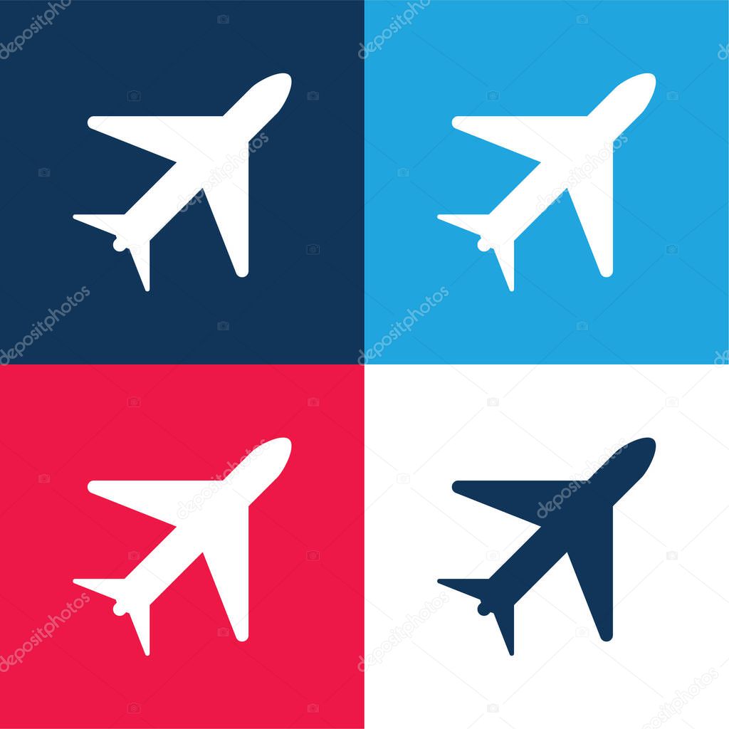 Airplane blue and red four color minimal icon set