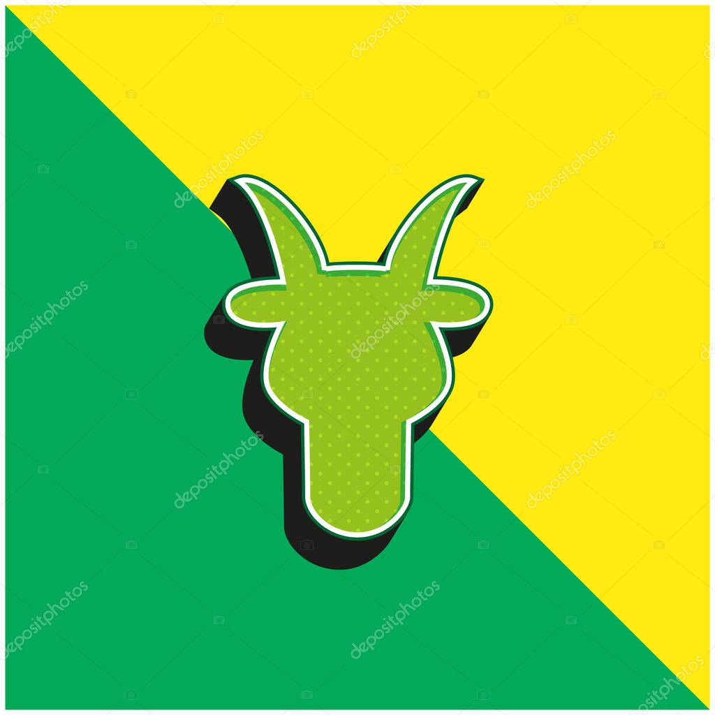 Aries Bull Head Front Shape Symbol Green and yellow modern 3d vector icon logo