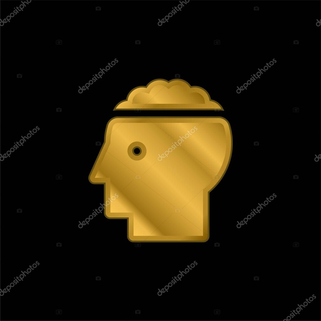 Brain gold plated metalic icon or logo vector