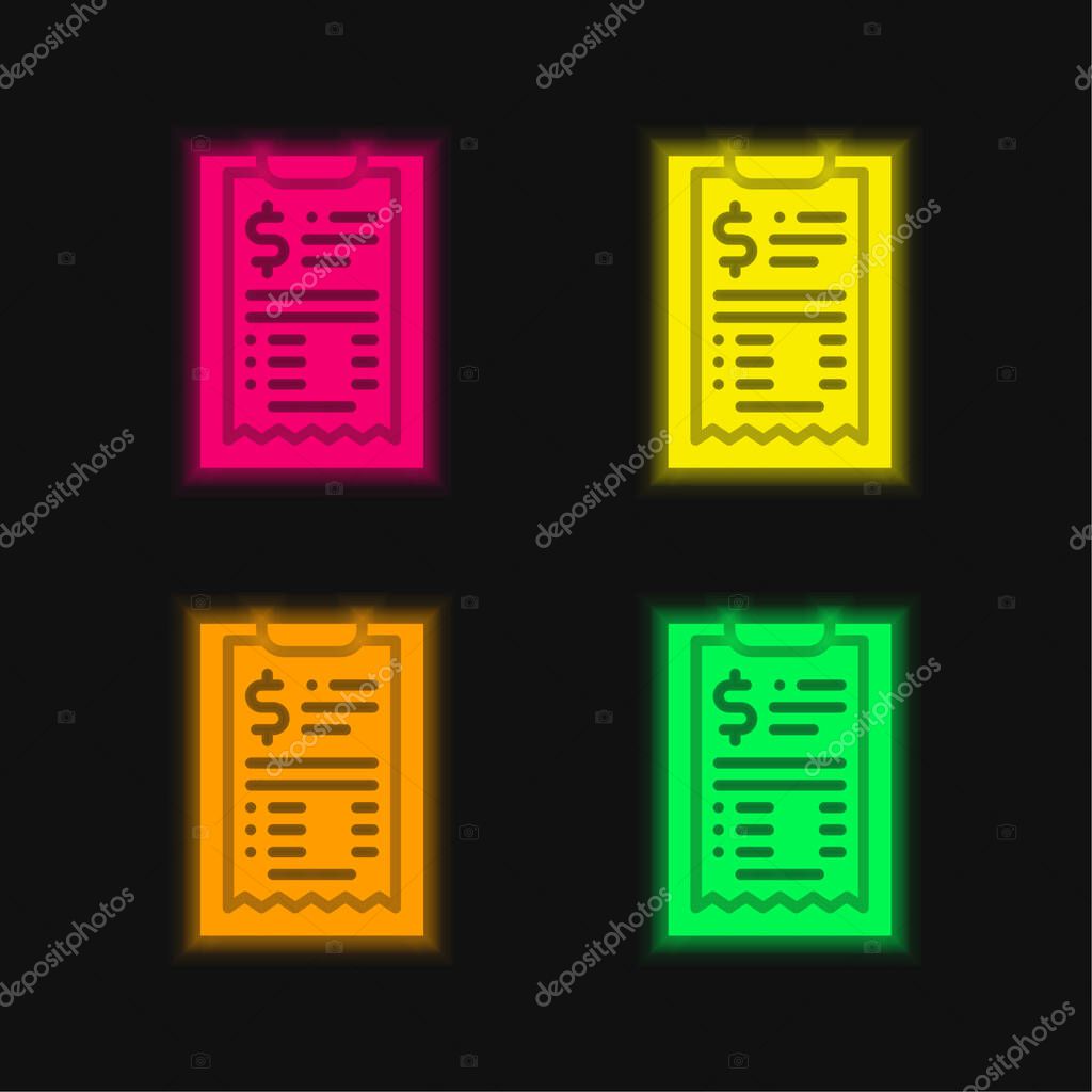 Bill four color glowing neon vector icon