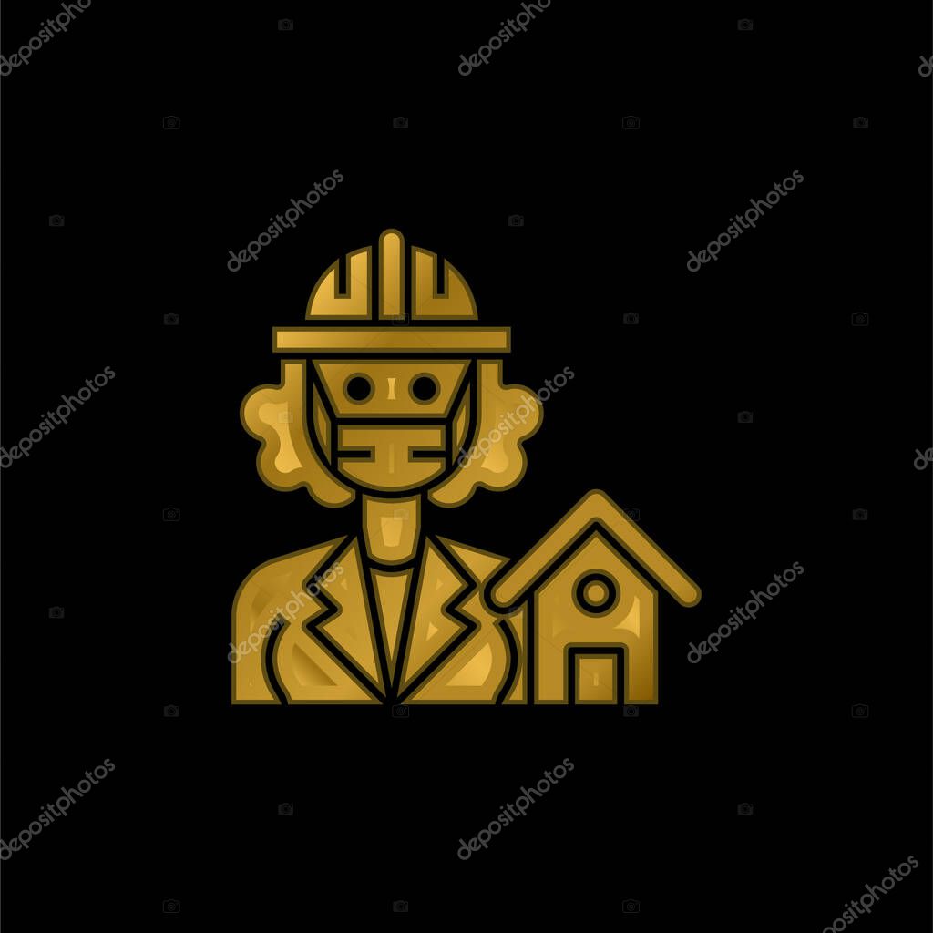 Architect gold plated metalic icon or logo vector