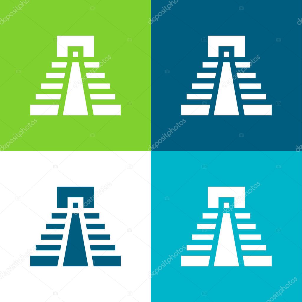 Aztec Pyramid Flat four color minimal icon set