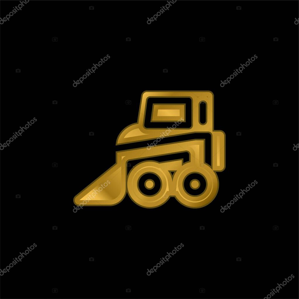Backhoe gold plated metalic icon or logo vector