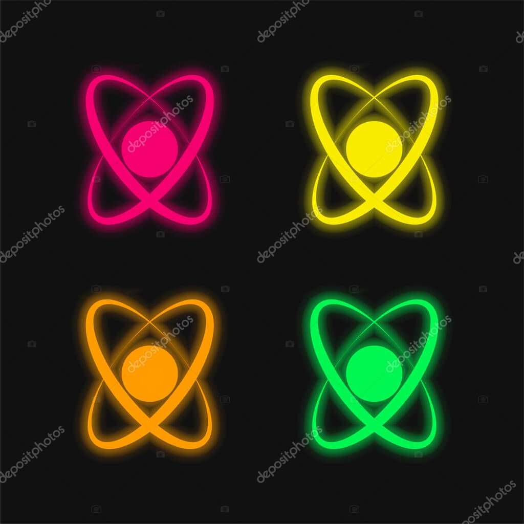 Atom Shape four color glowing neon vector icon