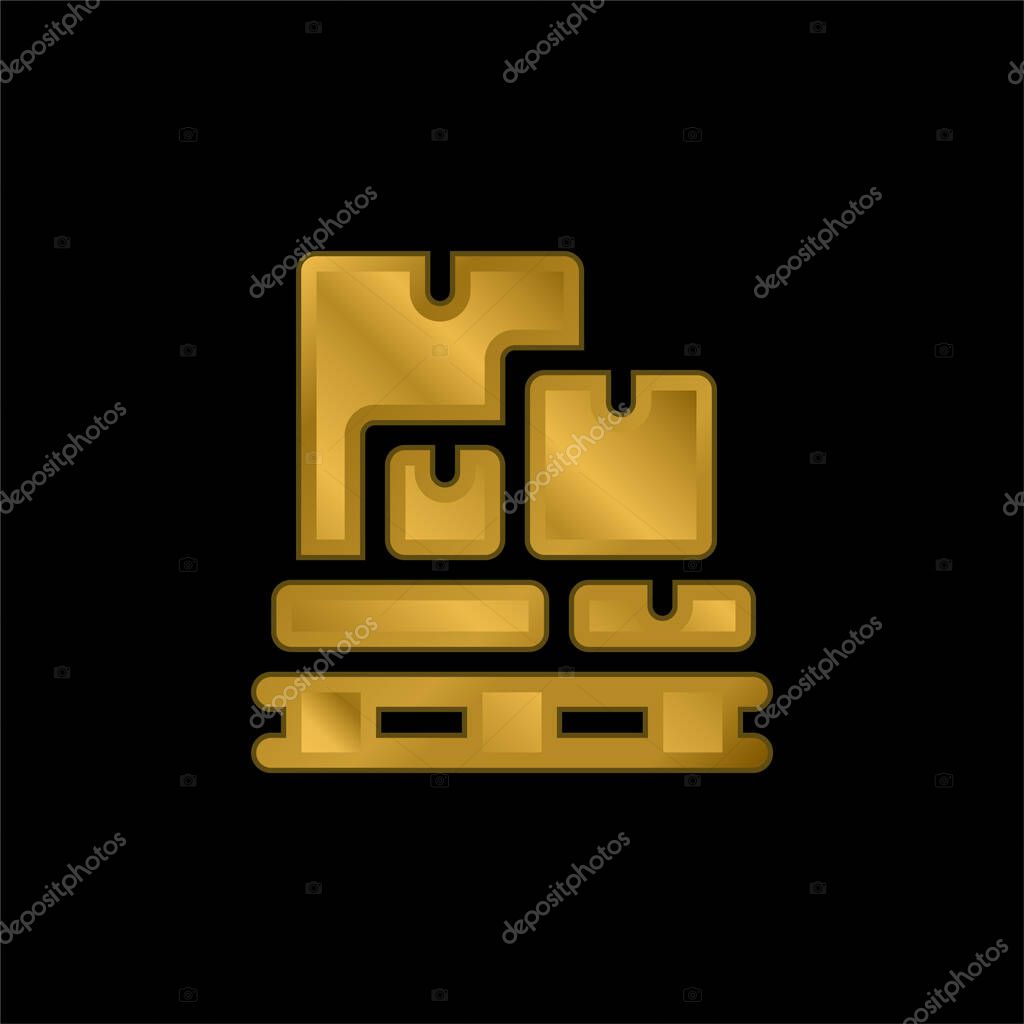 Boxes gold plated metalic icon or logo vector