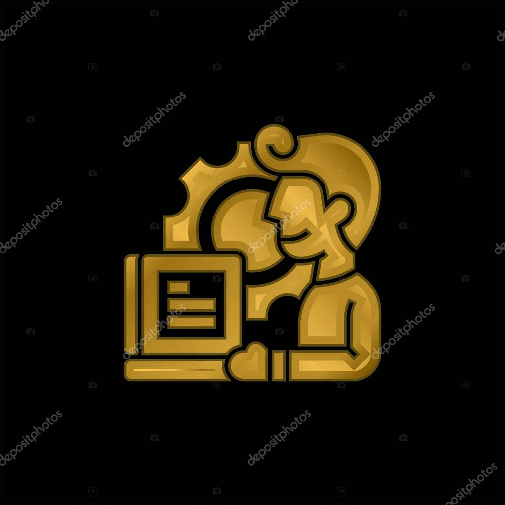 Application gold plated metalic icon or logo vector