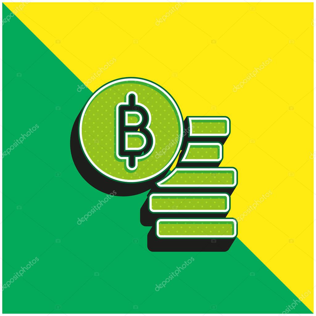 Bitcoin Green and yellow modern 3d vector icon logo