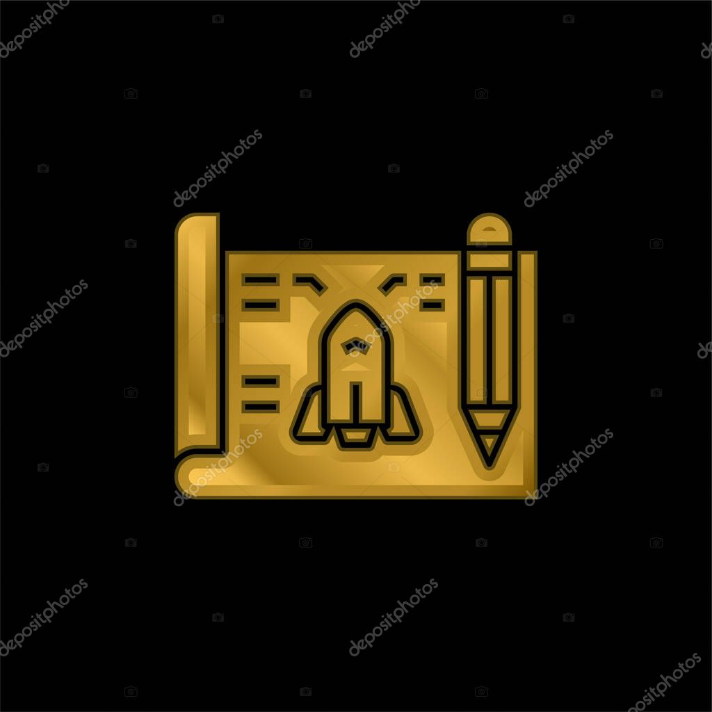 Blueprint gold plated metalic icon or logo vector