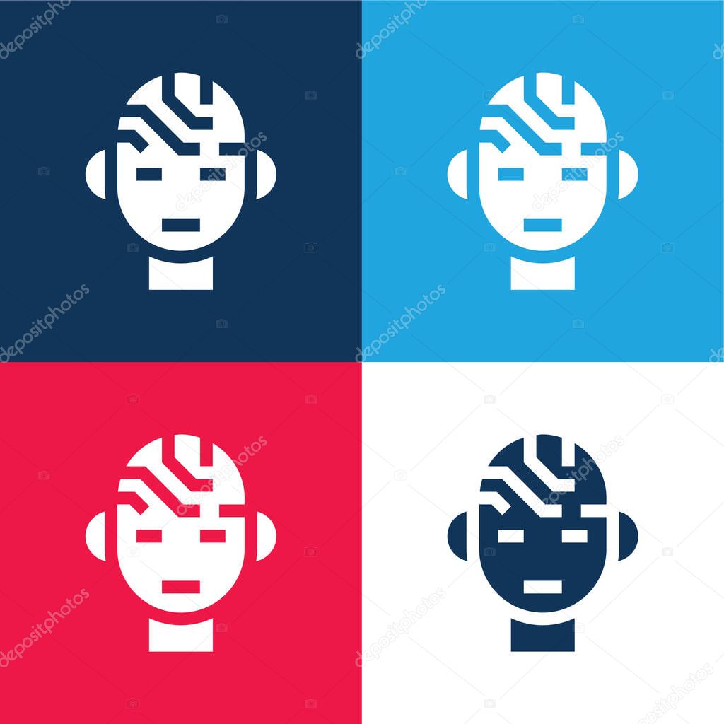 Brain blue and red four color minimal icon set