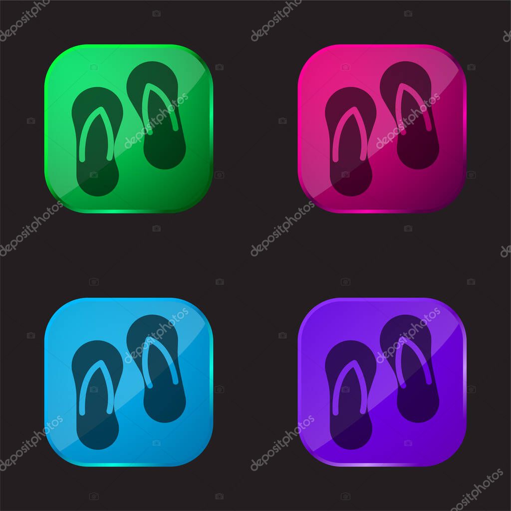 Beach Slippers four color glass button icon