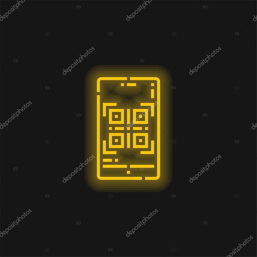 Barcode yellow glowing neon icon
