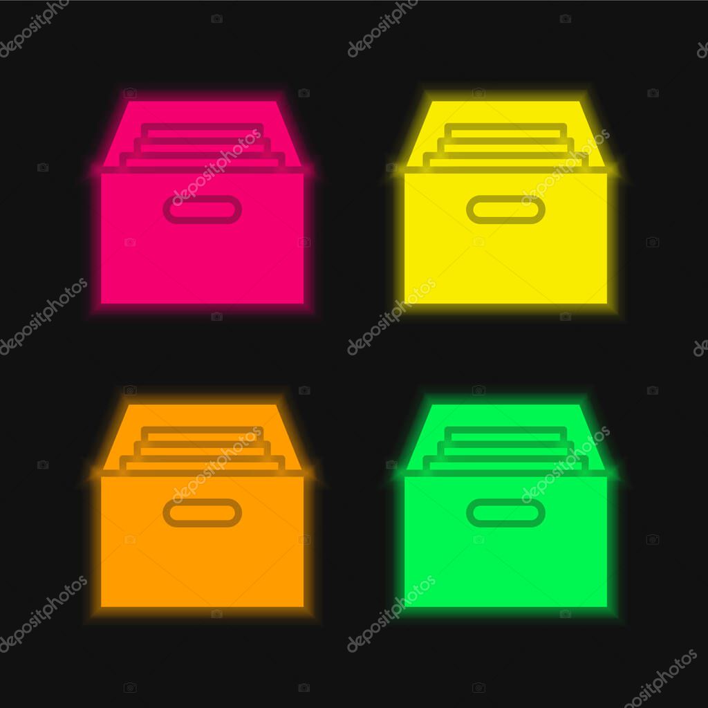 Archive four color glowing neon vector icon