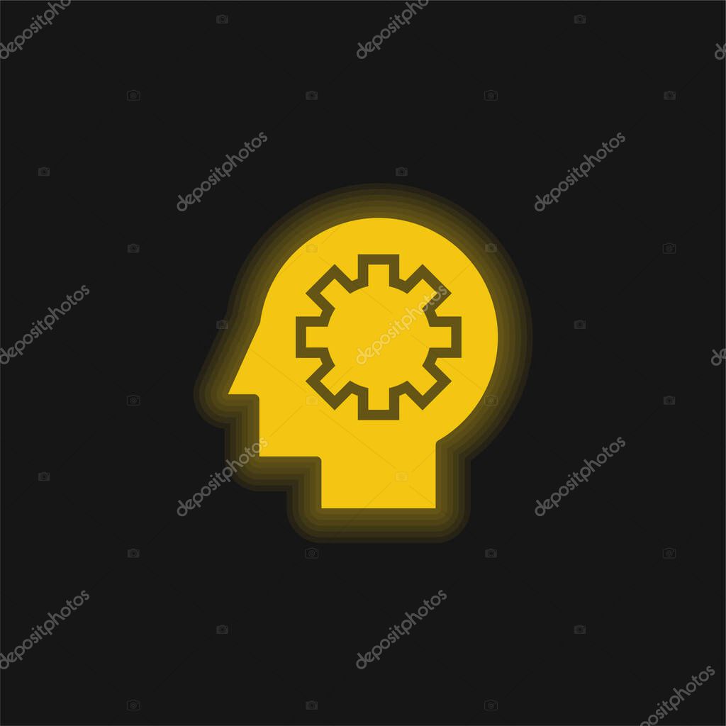 Brain Process yellow glowing neon icon