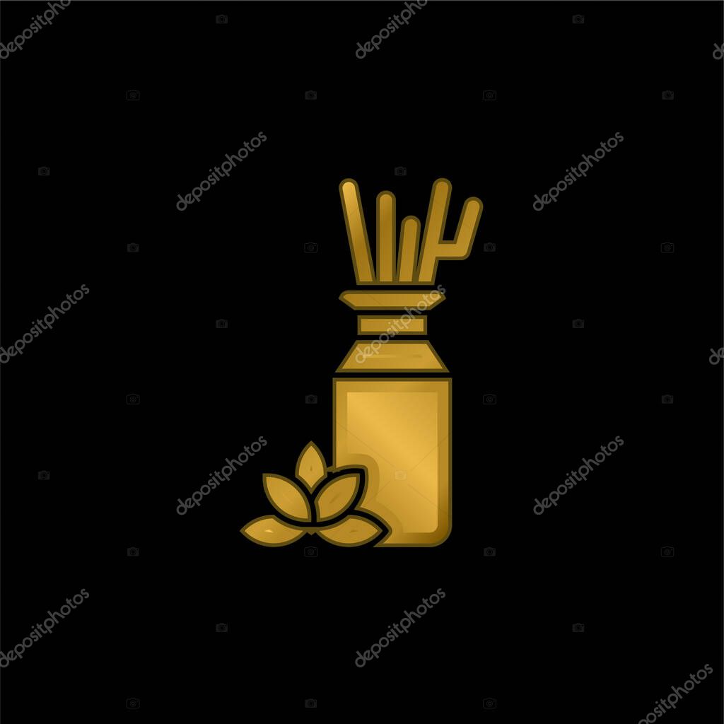 Aromatherapy gold plated metalic icon or logo vector