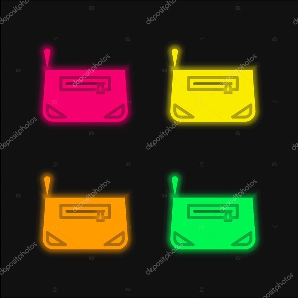 Bag four color glowing neon vector icon