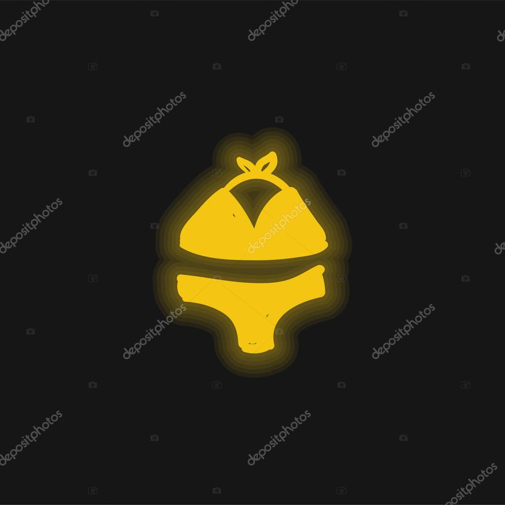 Bikini Hand Drawn Beach Clothes yellow glowing neon icon